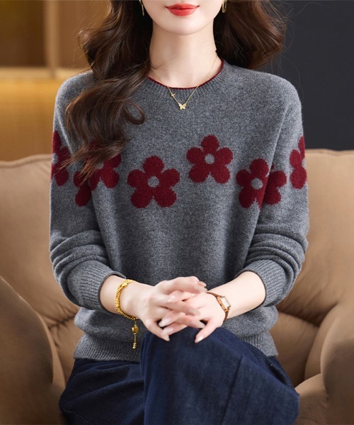 ニット セーター 花柄ジャカードニットトップス レディース : ZOZOTOWN