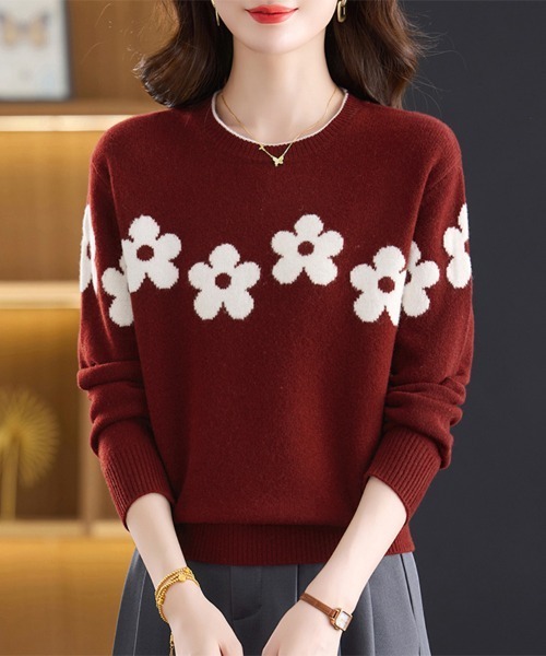 ニット セーター 花柄ジャカードニットトップス レディース : ZOZOTOWN