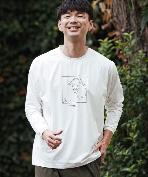 tシャツ mlt5509- アートラインウシ-プリント長袖Tシャツ(260-1321-02
