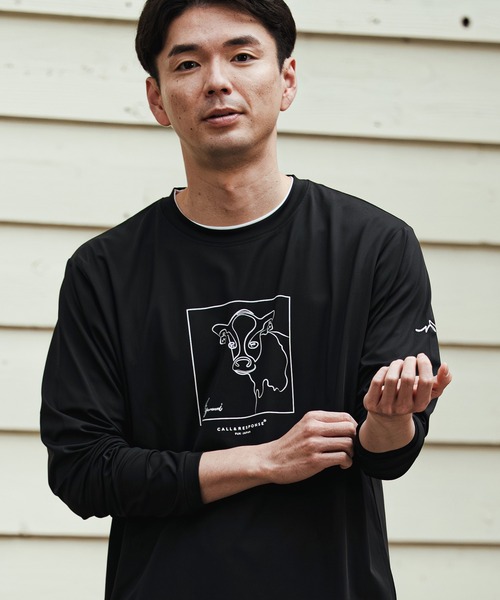 tシャツ mlt5509- アートラインウシ-プリント長袖Tシャツ(260-1321-02