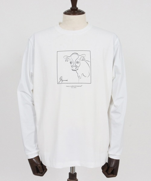 tシャツ mlt5509- アートラインウシ-プリント長袖Tシャツ(260-1321-02