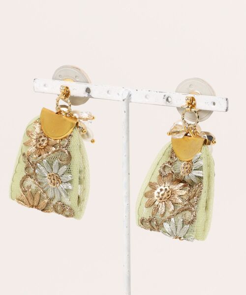 TONE（トネ） ピアス 「RosraiE」レトロパール グリーンインド刺繍