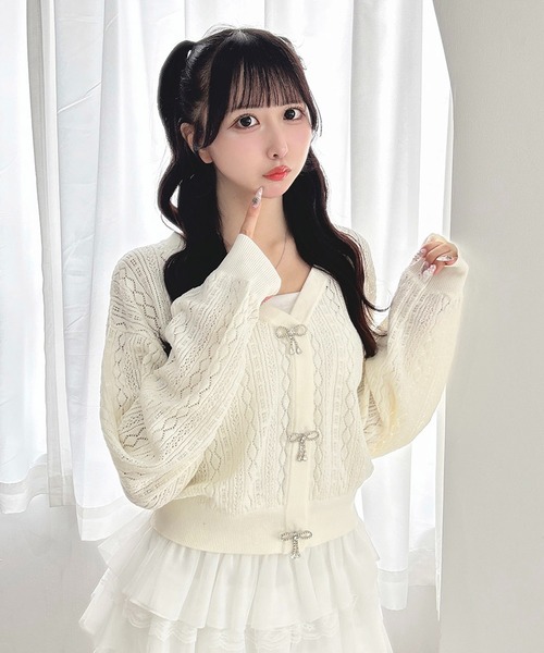 INGNI（イング） uvカット カーディガン パターンメッシュリボンボタン