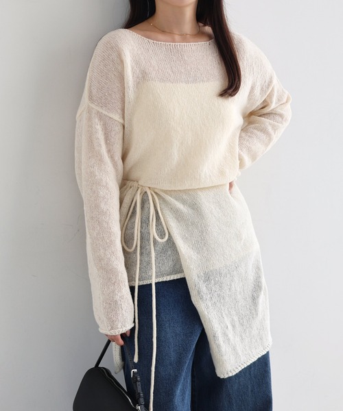 andme（アンドミー） ニット セーター モヘアタッチシアー長袖ニット