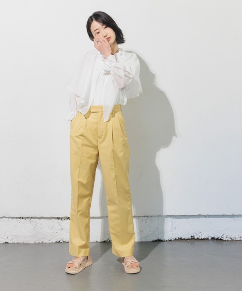 Limue ブラウス シャツ シルク混ビッグカラーフリルスリーブ