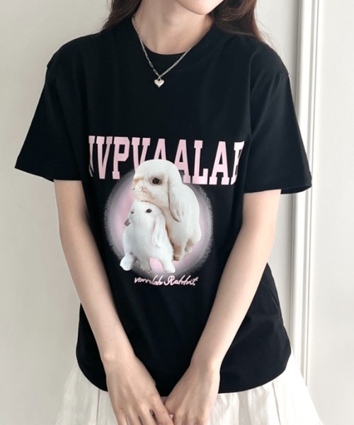 Loueme tシャツ ロップイヤーラビットロゴTシャツ レディース