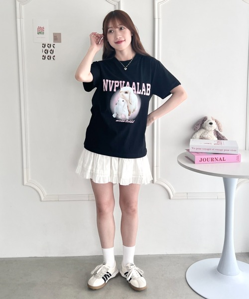 Loueme tシャツ ロップイヤーラビットロゴTシャツ レディース
