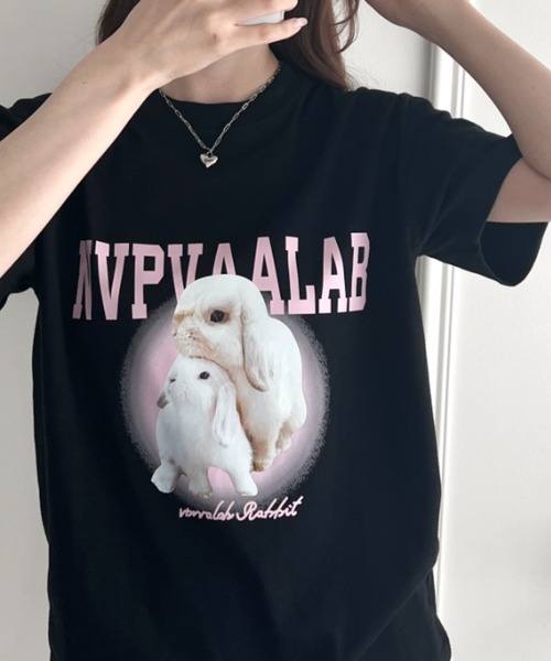 Loueme tシャツ ロップイヤーラビットロゴTシャツ レディース