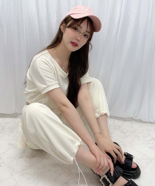 tシャツ 「WEB限定」ロゴブローチ風TEE レディース Rmine tシャツ Tシャツ ブローチ付きVネックショートスウェット