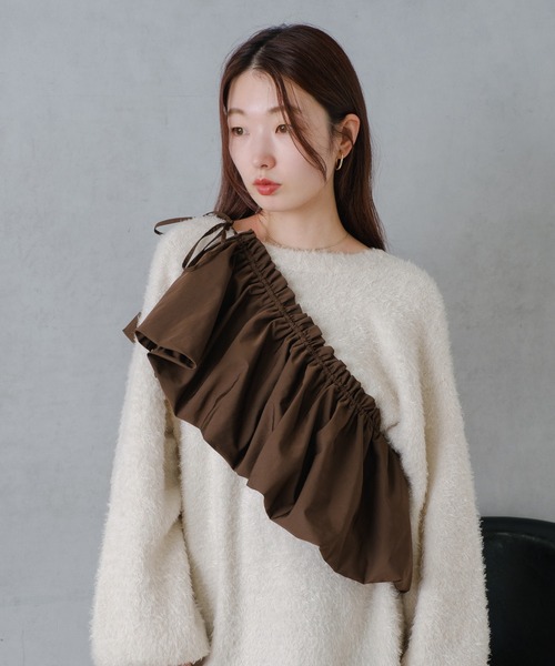 2017SS完売　cotton フリル カラー トップス チュール レイヤード フリル トップス トレンド 重ね着 フリルスリーブ
