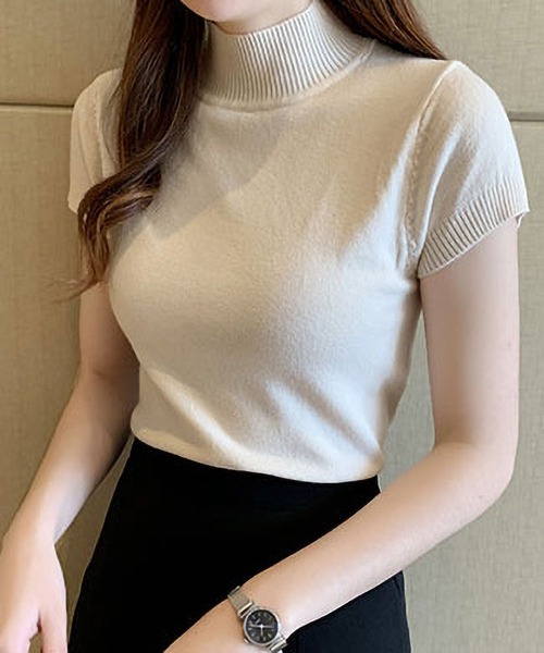 BLANC FICELLE ニット セーター 美シルエット フレンチスリーブ