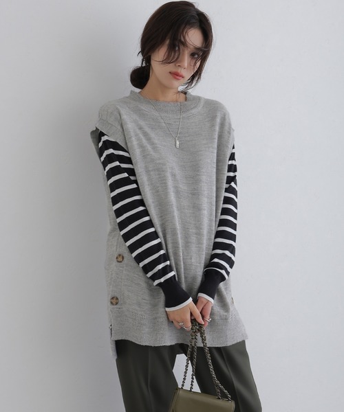 ニット セーター サイドボタンベスト レディース ElegChic ニット セーター サイドボタンベスト レディース