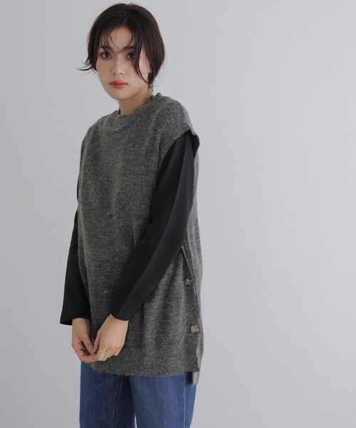ニット セーター サイドボタンベスト レディース ElegChic ニット セーター サイドボタンベスト レディース
