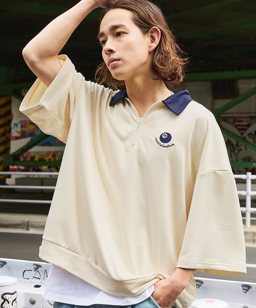 tシャツ ワンポイント刺繍ハーフジップビリヤードロゴ半袖プルオーバー tシャツ ワンポイント刺繍ハーフジップビリヤードロゴ半袖プルオーバー