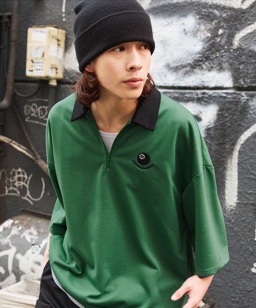 courreges　ワンポイント刺繍ワッペンロゴ　半袖トップス　9R ワンポイント刺繍ハーフジップビリヤードロゴ半袖プルオーバー | MSG