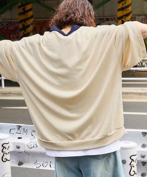 tシャツ ワンポイント刺繍ハーフジップビリヤードロゴ半袖プル