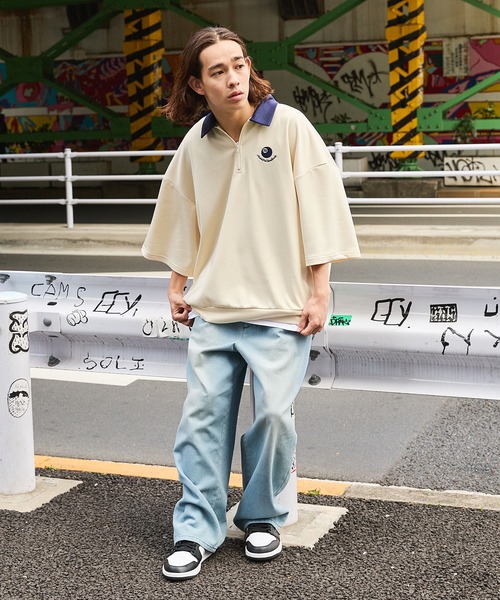 courreges　ワンポイント刺繍ワッペンロゴ　半袖トップス　9R クレージュ courreges ロゴ 刺繍 リブ ニット 半袖 ボーダー