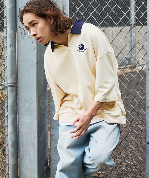 courreges　ワンポイント刺繍ワッペンロゴ　半袖トップス　9R クレージュ courreges ロゴ 刺繍 リブ ニット 半袖 ボーダー