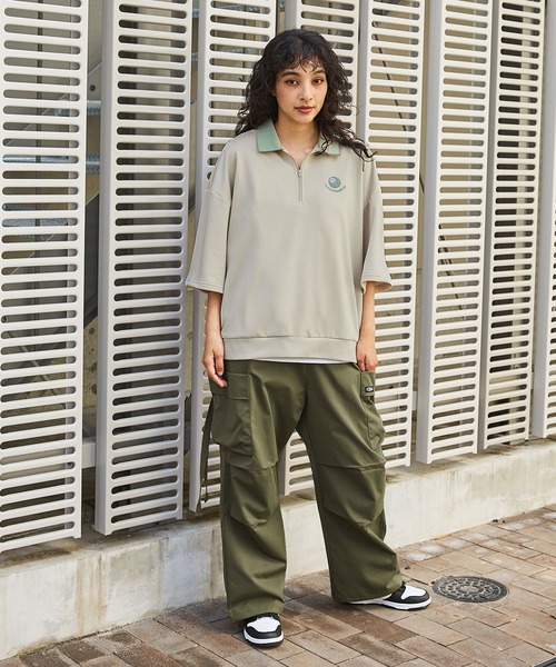 tシャツ ワンポイント刺繍ハーフジップビリヤードロゴ半袖プル
