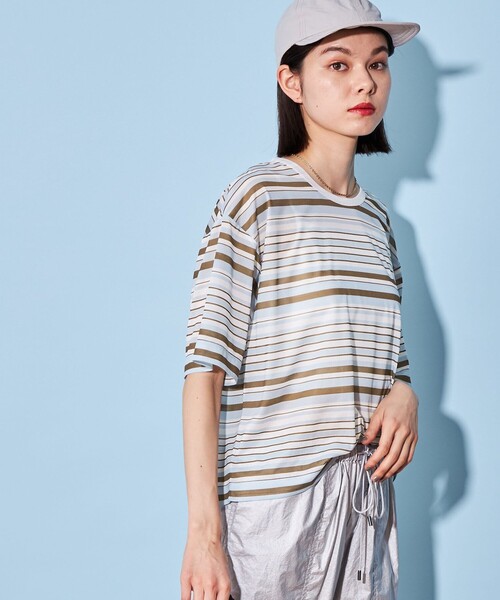 tシャツ 切り替えユルボーダーTee レディース CITEN tシャツ Tシャツ 「CITEN」シアー マルチ ボーダー ユル