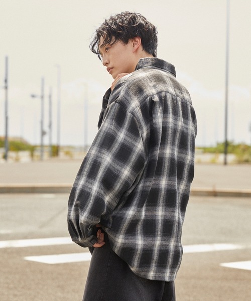 holk ホーク オンブレチェックシャツ holk オンブレチェック オープンカラーシャツ 2 黒 白 グレー