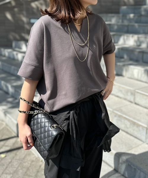 tシャツ ネックが選べる！ライトダンボールダブルスリーブプルオーバー レディースの画像