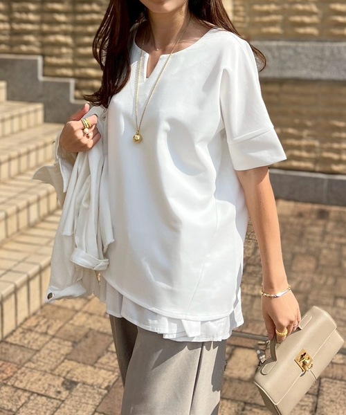 tシャツ ネックが選べる！ライトダンボールダブルスリーブプルオーバー レディースの画像