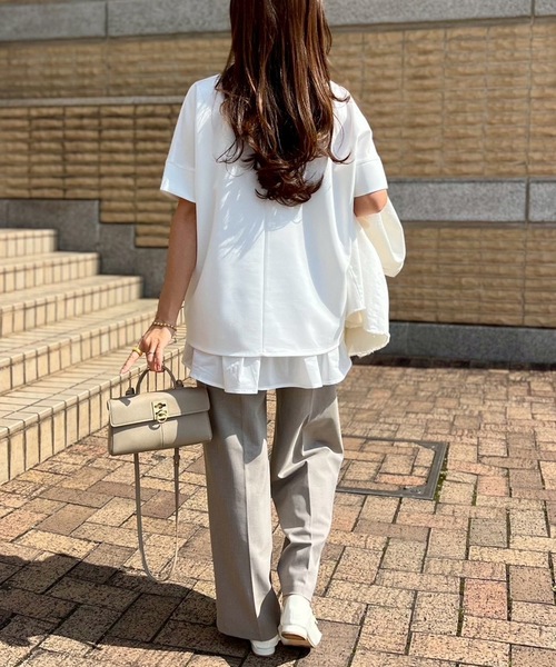 tシャツ ネックが選べる！ライトダンボールダブルスリーブプルオーバー レディースの画像
