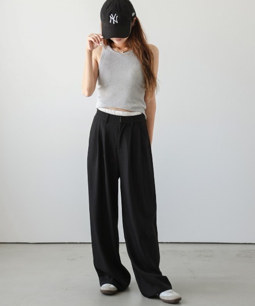 パンツ レイヤード風タックワイドパンツ レディース : ZOZOTOWN Yahoo