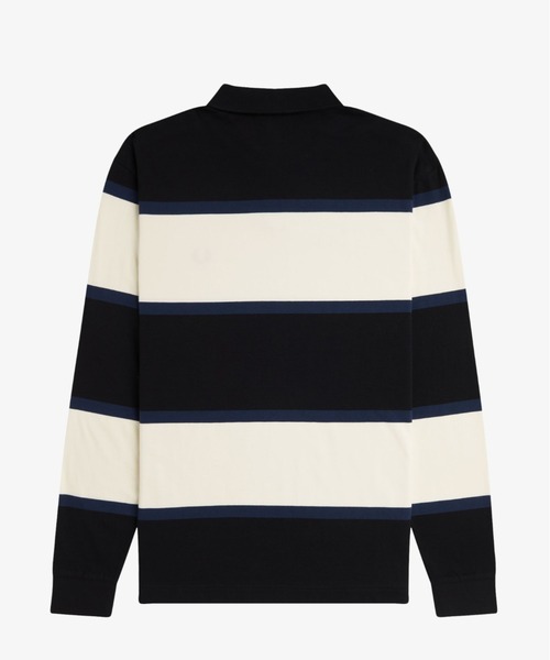 FRED PERRY ポロシャツ L 紺 ストライプ 綿100% FRED PERRY ポロシャツ Striped Long Sleeve Polo Shirt