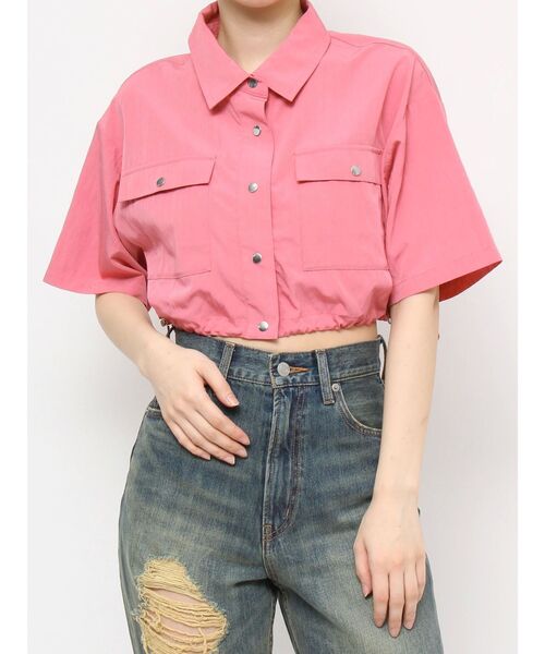 ブラウス シャツ ポケットデザインショートシャツ レディース
