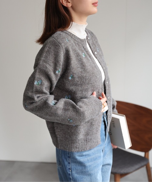 まあちゃん様お取り置き 2017 洗える！FLOWER STEP カーディガン sakishimatokyo カーディガン 「ふわもち」フラワー刺繍ベーシック