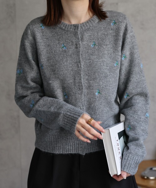 sakishimatokyo カーディガン 「ふわもち」フラワー刺繍ベーシック