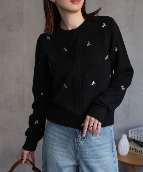 sakishimatokyo カーディガン 「ふわもち」フラワー刺繍ベーシック