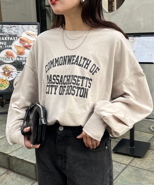 Americana ボリューム袖 ロゴプリントスウェット 日本製 ゆったり Americana ボリューム袖 ロゴプリントスウェット 日本製 ゆったり