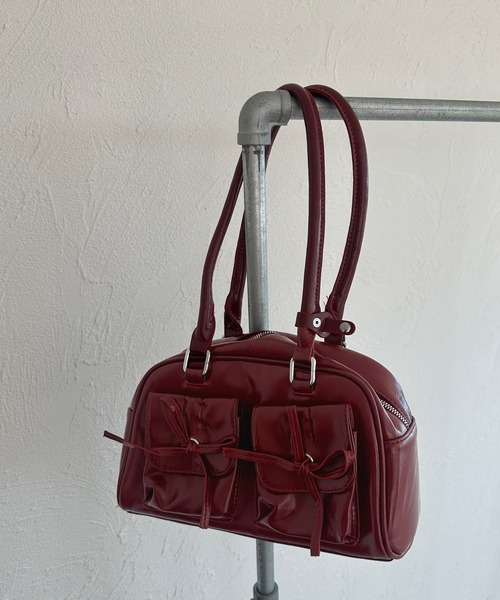 お値下げ！DKNY革ボストンバック中古品 kutir ボストンバッグ kutirlune／リボンポケットボストンバッグ