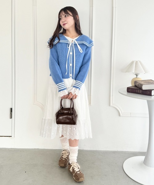 Loueme カーディガン ロゴジャガードセーラーカーディガン レディース