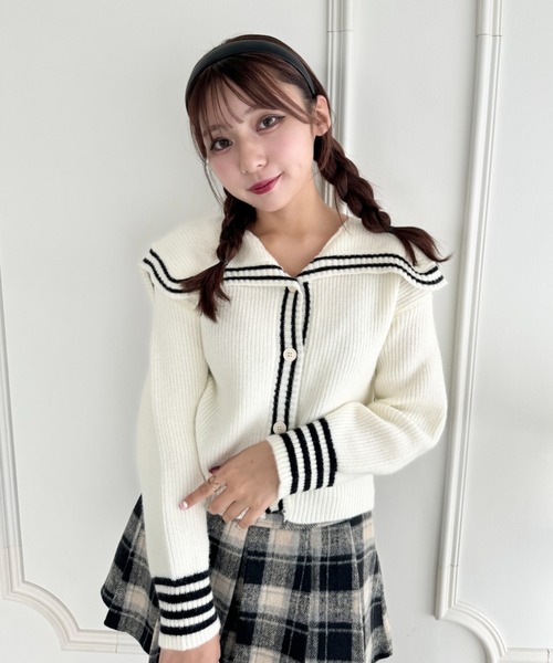 Loueme カーディガン ロゴジャガードセーラーカーディガン