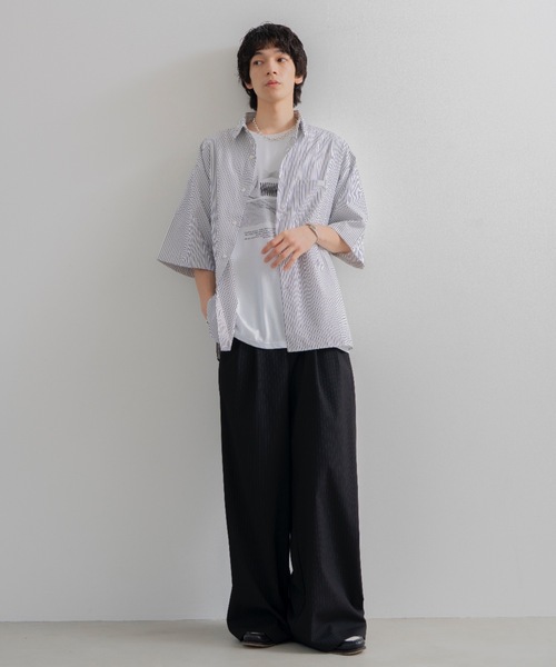 ク*ミ様 【大人気】SINSS２タックワイドストレートストライプスラックス　ブラ SINSS スラックス Two tuck wide straight stripe slacks / 2