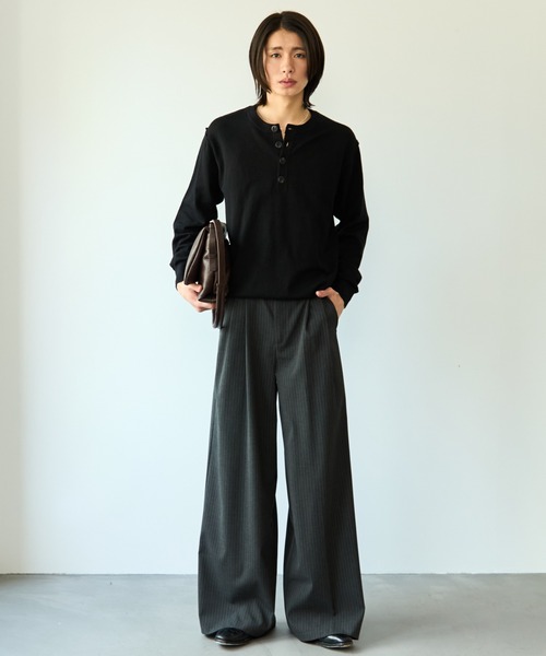 SINSS スラックス Two tuck wide straight stripe slacks / 2タック