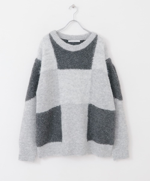 シェリエ  ブロックチェックセーター 美品 Sheller シェリエ ブロックチェックニットセーター F アクリル他