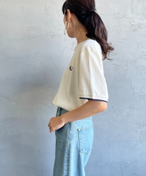 美品FRED PERRY フレッドペリーワンポイントロゴ刺繍クレープピケTシャツ FRED PERRY tシャツ 「FRED PERRY/フレッドペリー」 ティップ
