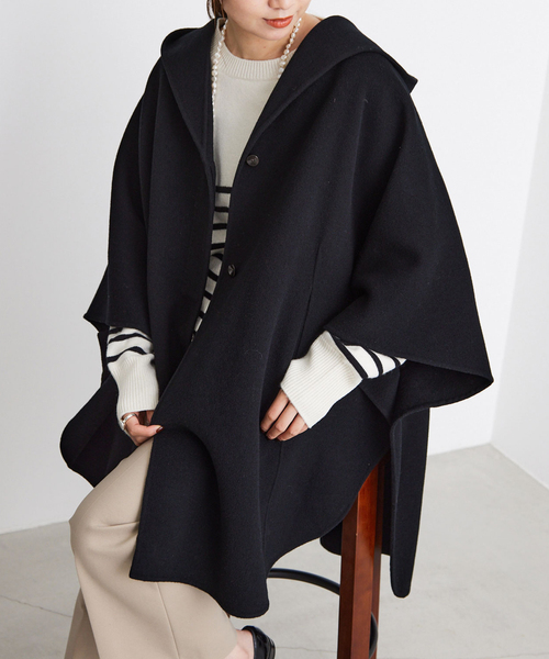 IENA イエナ カシミヤブレンド ウールトリミングポンチョ IENA イエナ カシミヤブレンド ウールトリミングポンチョ