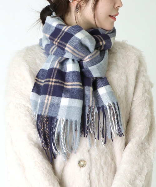 ロゴ ストール ブラウン60*180 Jines（ジネス） ストール マフラー ソフトタッチ・チェック大判