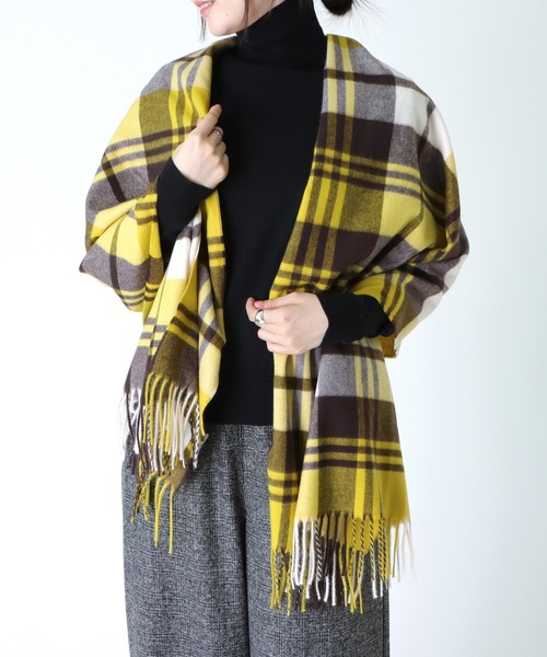 ロゴ ストール ブラウン60*180 Jines（ジネス） ストール マフラー ソフトタッチ・チェック大判