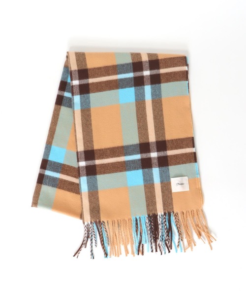 ロゴ ストール ブラウン60*180 Jines（ジネス） ストール マフラー ソフトタッチ・チェック大判