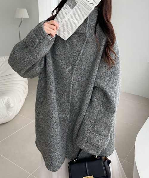 「mily bilet」 チェスターコート MEDIUM グレー レディース_画像6