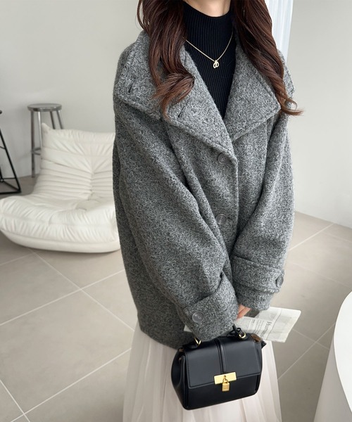 「mily bilet」 チェスターコート MEDIUM グレー レディース_画像7