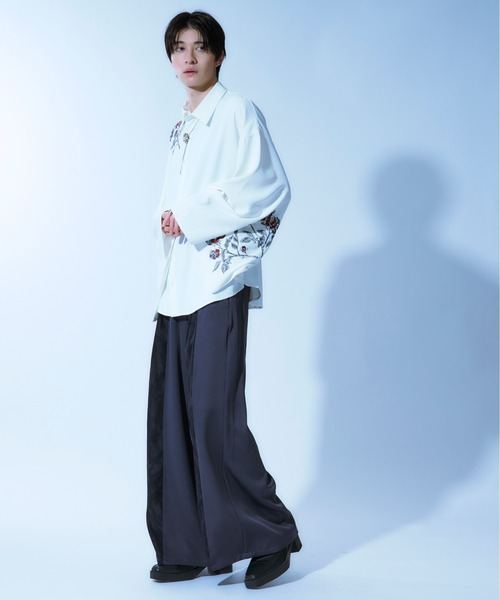 Ellno Loset（エルノロゼット） シャツ 和スリーブフラワー刺繍シャツ