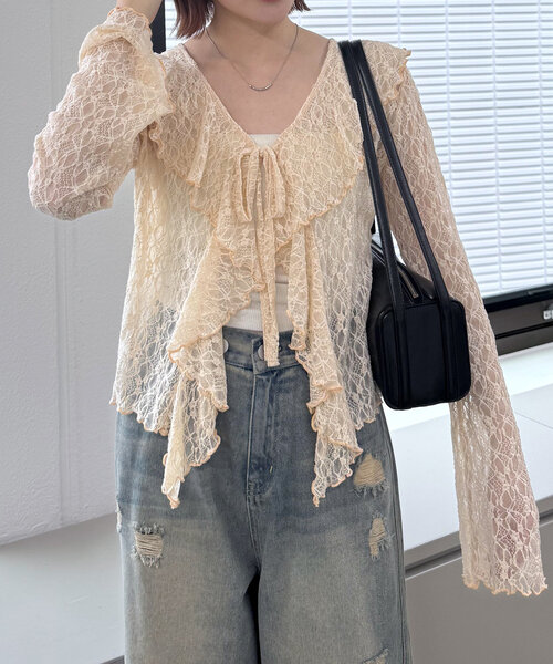 M-LINE ブラウス シャツ 「mline」ティアードフリルレース